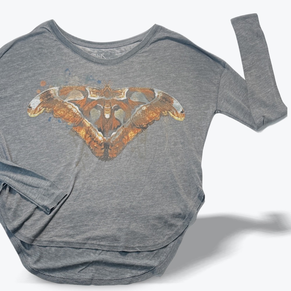 Chaser Long Sleeve Tee Slouchy High Low Burnout Womens Small T Shirt Gray Moth